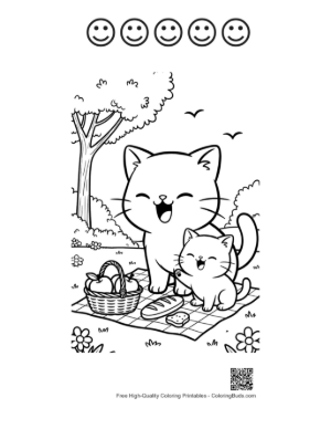 Thumbnail: Chibi Cats to Color Printable and 5 Happy Face Outline