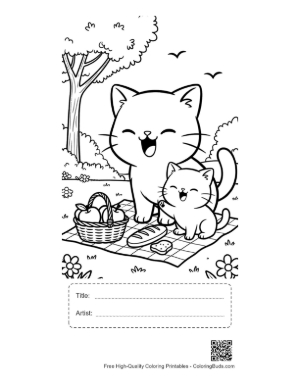Thumbnail: Chibi Cats to Color Printable with Title and Artist Box