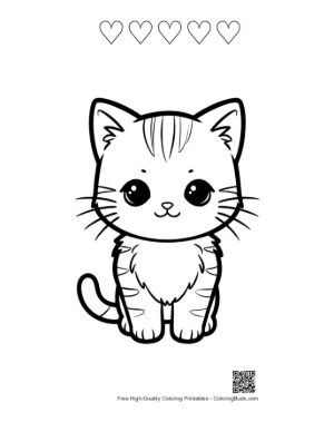 Thumbnail: Cute Chibi Tabby Kitten Printable and 5 Heart Outline