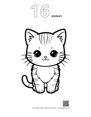 Thumbnail: Cute Chibi Tabby Kitten Printable Outline Number 16