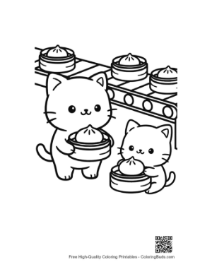 Thumbnail: Cute Kittens Preparing Steamed Buns in a Kitchen Printable