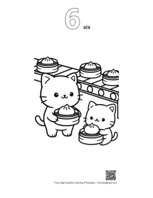 Thumbnail: Cute Kittens Preparing Steamed Buns in a Kitchen Printable Outline Number 6