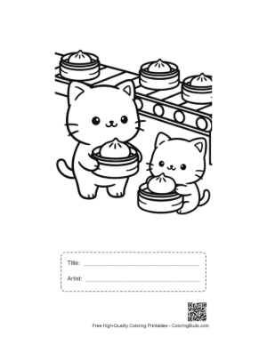 Thumbnail: Cute Kittens Preparing Steamed Buns in a Kitchen Printable with Title and Artist Box