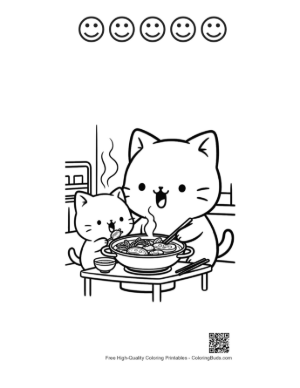 Thumbnail: Download Chibi Cats Coloring Sheet Printable and 5 Happy Face Outline
