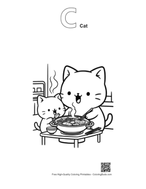 Thumbnail: Download Chibi Cats Coloring Sheet Printable Outline Alphabet C Cat