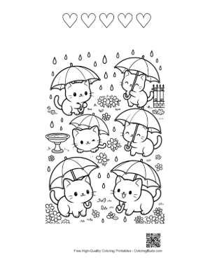 Thumbnail: Download Chibi Cats to Color Printable and 5 Heart Outline