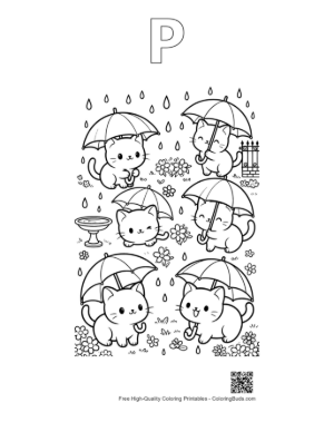 Thumbnail: Download Chibi Cats to Color Printable Outline Alphabet P