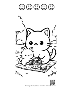Thumbnail: Easy Chibi Cats Coloring Page Printable and 5 Happy Face Outline