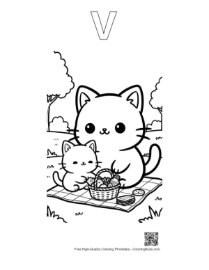 Thumbnail: Easy Chibi Cats Coloring Page Printable Outline Alphabet V
