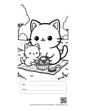 Thumbnail: Easy Chibi Cats Coloring Page Printable with Title and Artist Box