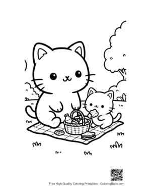 Thumbnail: Group of Chibi Cats Enjoying a Picnic in the Park Printable