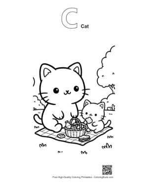 Thumbnail: Group of Chibi Cats Enjoying a Picnic in the Park Printable Outline Alphabet C Cat