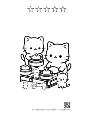 Thumbnail: Happy Cat Family Sharing a Dim Sum Meal Together Printable and 5 Star Outline