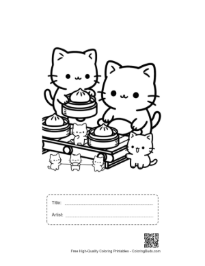 Thumbnail: Happy Cat Family Sharing a Dim Sum Meal Together Printable with Title and Artist Box