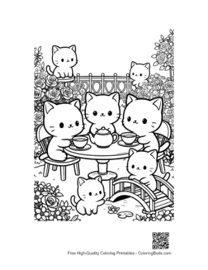 Thumbnail: Small Kittens Having a Delightful Tea Party by a Bridge Printable