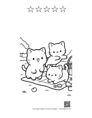 Thumbnail: Small Kittens Playing Together on a Picnic Blanket Printable and 5 Star Outline