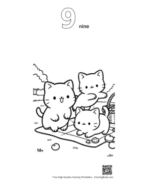 Thumbnail: Small Kittens Playing Together on a Picnic Blanket Printable Outline Number 9