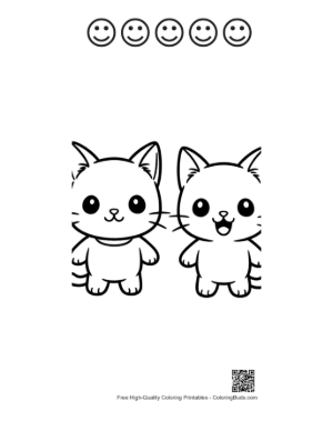 Thumbnail: Two Adorable Chibi Cats Smiling Printable and 5 Happy Face Outline