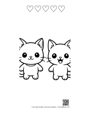 Thumbnail: Two Adorable Chibi Cats Smiling Printable and 5 Heart Outline