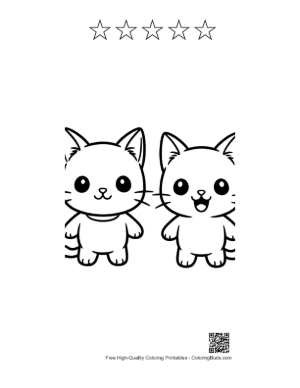 Thumbnail: Two Adorable Chibi Cats Smiling Printable and 5 Star Outline