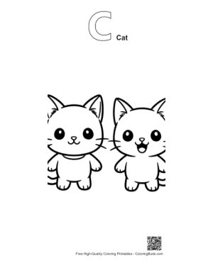 Thumbnail: Two Adorable Chibi Cats Smiling Printable Outline Alphabet C Cat