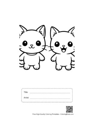 Thumbnail: Two Adorable Chibi Cats Smiling Printable with Title and Artist Box