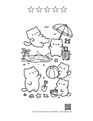 Thumbnail: Adorable Cat Enjoying a Summer Vacation at the Seaside Printable and 5 Star Outline