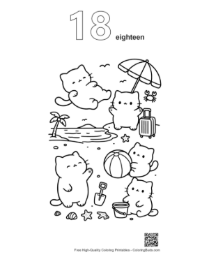 Thumbnail: Adorable Cat Enjoying a Summer Vacation at the Seaside Printable Outline Number 18