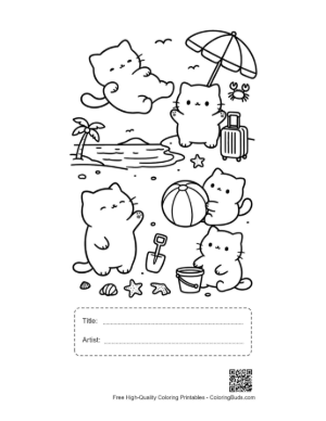 Thumbnail: Adorable Cat Enjoying a Summer Vacation at the Seaside Printable with Title and Artist Box