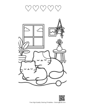 Thumbnail: Baby Cats Cuddling and Sleeping Together Near a Window Printable and 5 Heart Outline