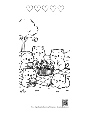 Thumbnail: Cute Cats to Color Printable and 5 Heart Outline