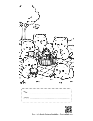 Thumbnail: Cute Cats to Color Printable with Title and Artist Box