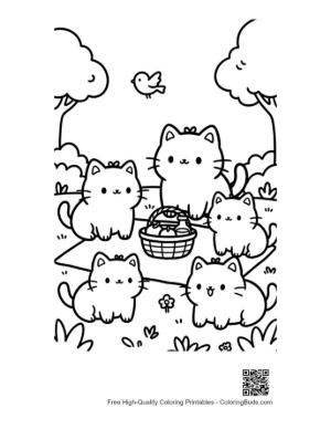 Thumbnail: Cute Kittens Having a Picnic in a Sunny Park Meadow Printable