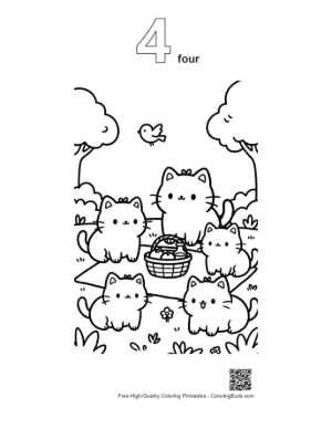 Thumbnail: Cute Kittens Having a Picnic in a Sunny Park Meadow Printable Outline Number 4