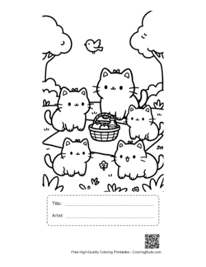 Thumbnail: Cute Kittens Having a Picnic in a Sunny Park Meadow Printable with Title and Artist Box