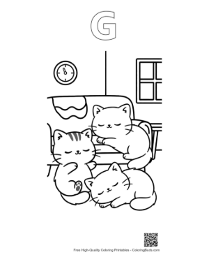 Thumbnail: Cute Kittens Playing in a Cozy Kitchen Setting Printable Outline Alphabet G