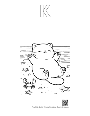 Thumbnail: Easy Cute Cats Coloring Page Printable Outline Alphabet K