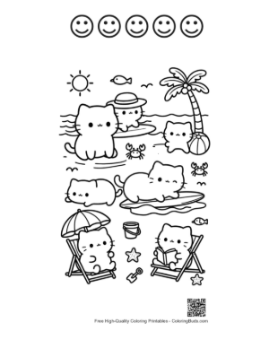 Thumbnail: Free Cute Cats to Color Printable and 5 Happy Face Outline