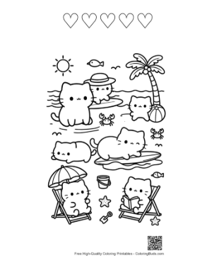 Thumbnail: Free Cute Cats to Color Printable and 5 Heart Outline