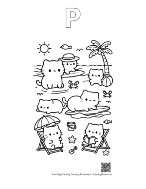 Thumbnail: Free Cute Cats to Color Printable Outline Alphabet P