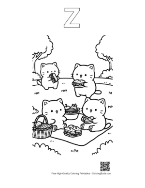 Thumbnail: Group of Cute Kittens Enjoying a Picnic in the Woods Printable Outline Alphabet Z