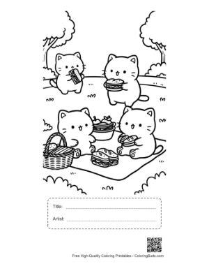 Thumbnail: Group of Cute Kittens Enjoying a Picnic in the Woods Printable with Title and Artist Box