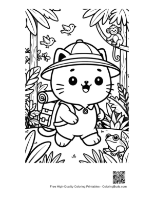 Thumbnail: Happy Explorer Cat with a Backpack in the Jungle Printable