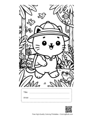 Thumbnail: Happy Explorer Cat with a Backpack in the Jungle Printable with Title and Artist Box