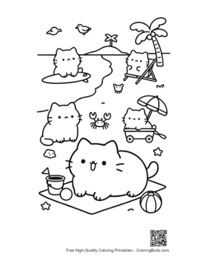 Thumbnail: Happy Kittens Playing with Beach Balls by the Sea Printable