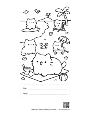 Thumbnail: Happy Kittens Playing with Beach Balls by the Sea Printable with Title and Artist Box