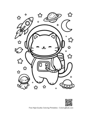 Thumbnail: Happy Space Cat Jumping Among Stars and Planets Printable