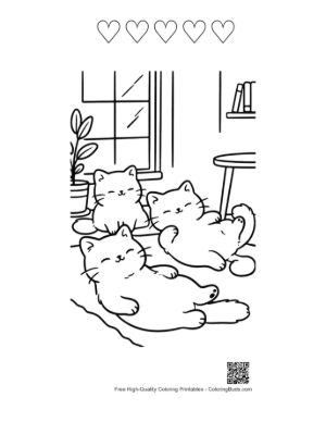 Thumbnail: Three Cute Kittens Resting Together in a Comfortable Bedroom Printable and 5 Heart Outline