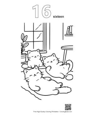 Thumbnail: Three Cute Kittens Resting Together in a Comfortable Bedroom Printable Outline Number 16
