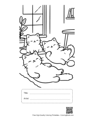 Thumbnail: Three Cute Kittens Resting Together in a Comfortable Bedroom Printable with Title and Artist Box